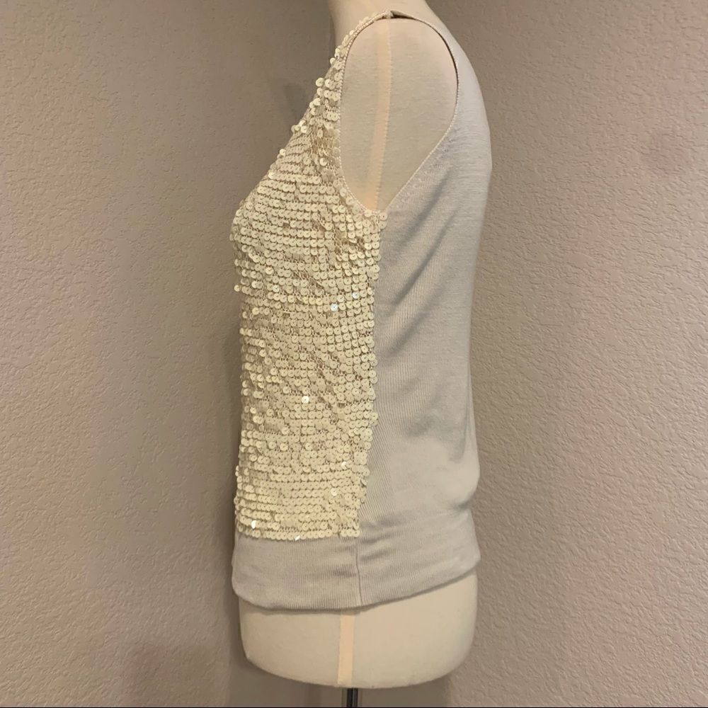 ShuShu Cream Ivory Sequin Paillette Silk Tank Top 75% Silk Knit Size Small - Picture 8 of 16